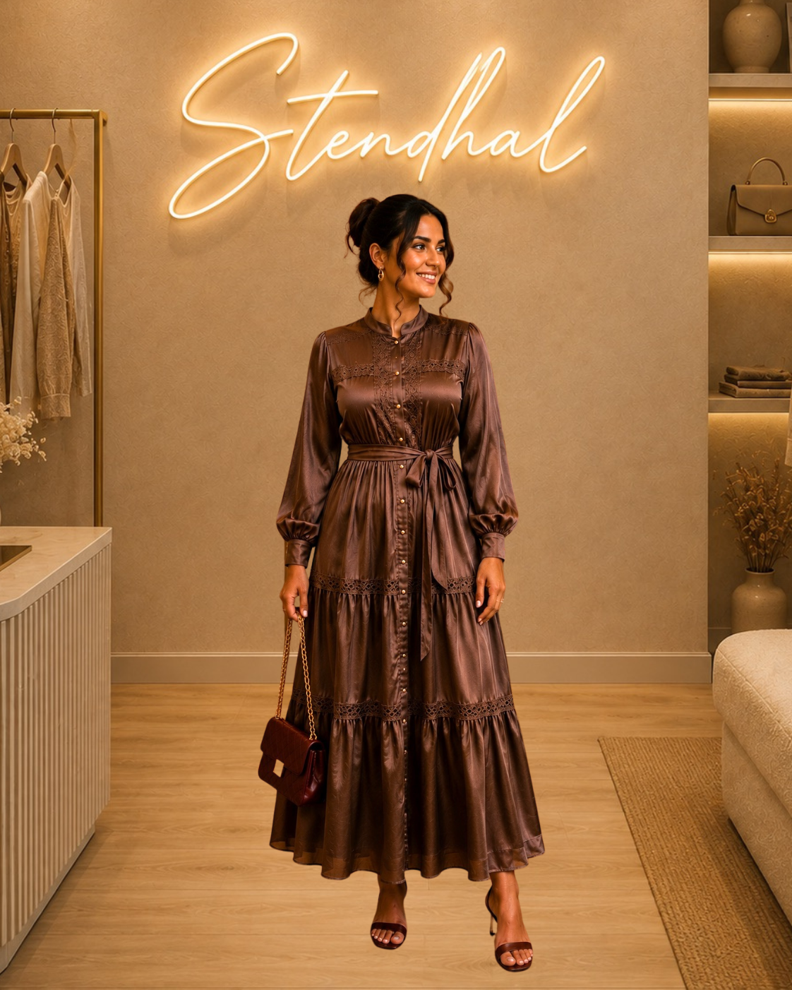 Robe en satin froissée & dentelle